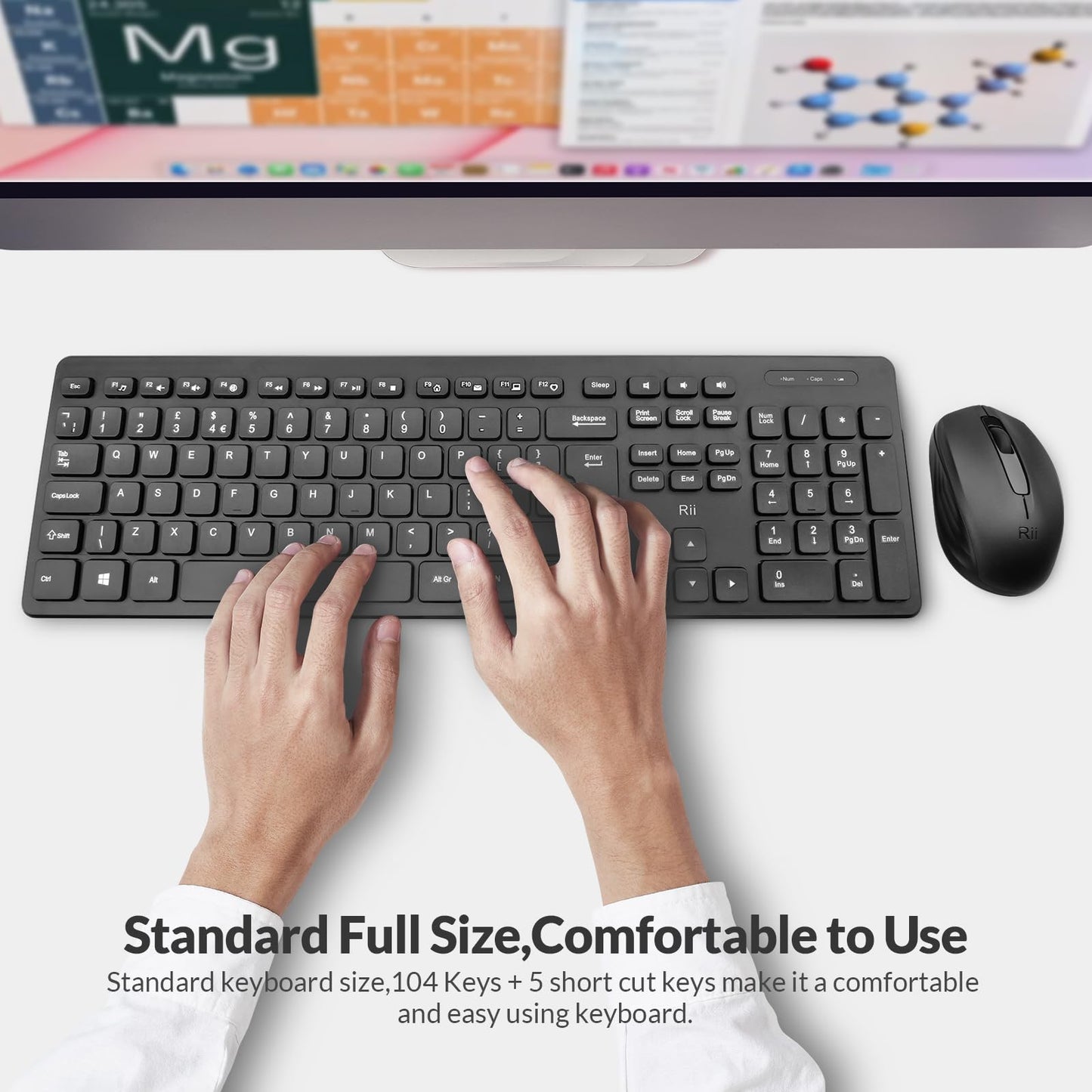 Wireless keyboard and Mouse Set,Rii RK200 Standard Full Size Wireless Keyboard and Mouse 104 Keys for Work Office Home UK Layout(AAA Batteries not Include)