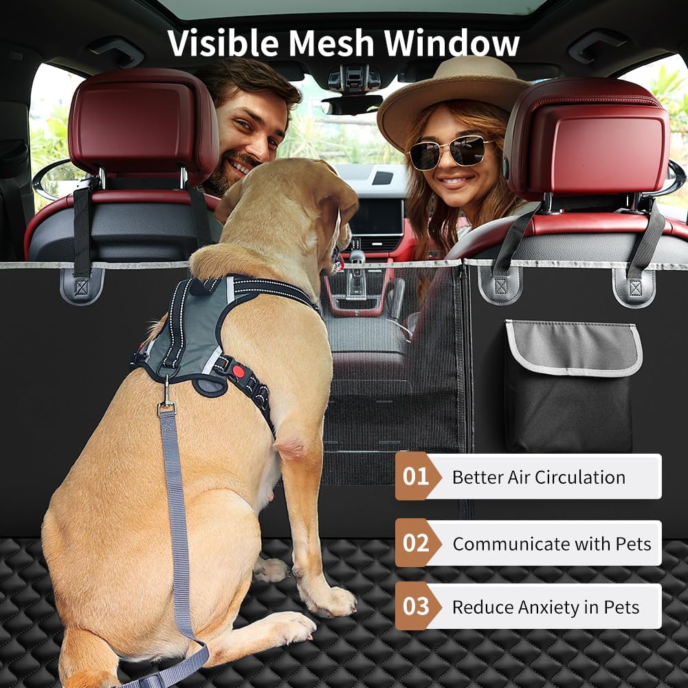 KYG Dog Car Seat Cover Hammock Dog Seat Cover with Mesh Window Durable Scratch Proof And Waterproof Car Rear Seat Protection Cover Pet Car Seat Cover For Cars/Trucks/Suv 135 X 140cm
