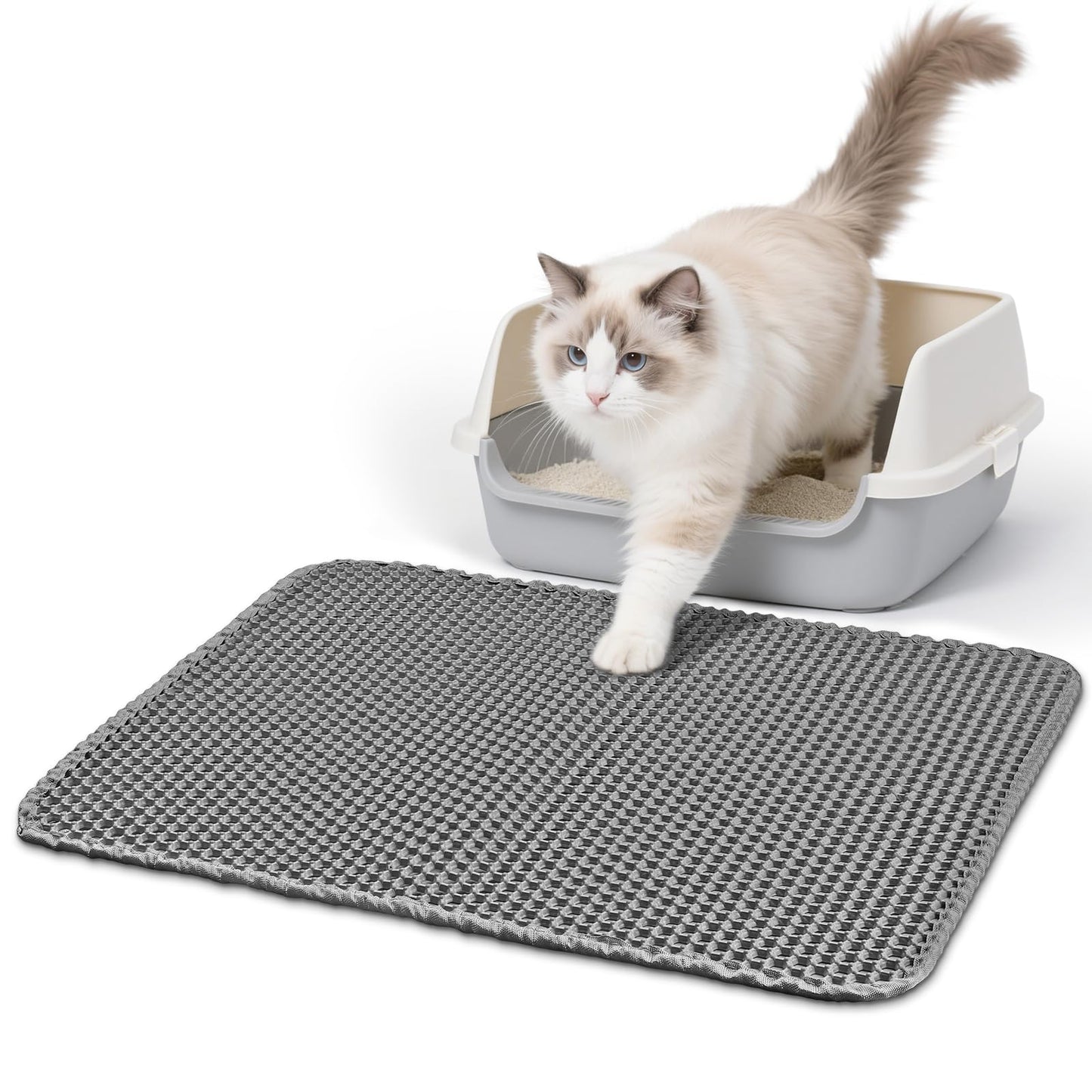 DJDUCK Cat Litter Mat, 23.5''L x 17.5''W Waterproof Urine Proof Cat Litter Box Trapping Mat,Scatter Control, Soft on Kitty Paws,Anti-Tracking,Double Layer Design, Non-Slip Litter Trapping Mat