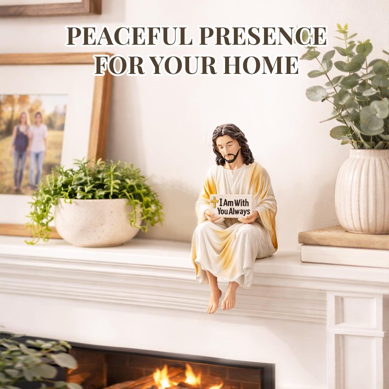 Daily Partner I Am with You Always Jesus Statue, Catholic Religious Statue Resin Decor for Home or Car Dashboard, Christian Inspirational Faith Gifts, Desk Figurine Decor (2PC, L)