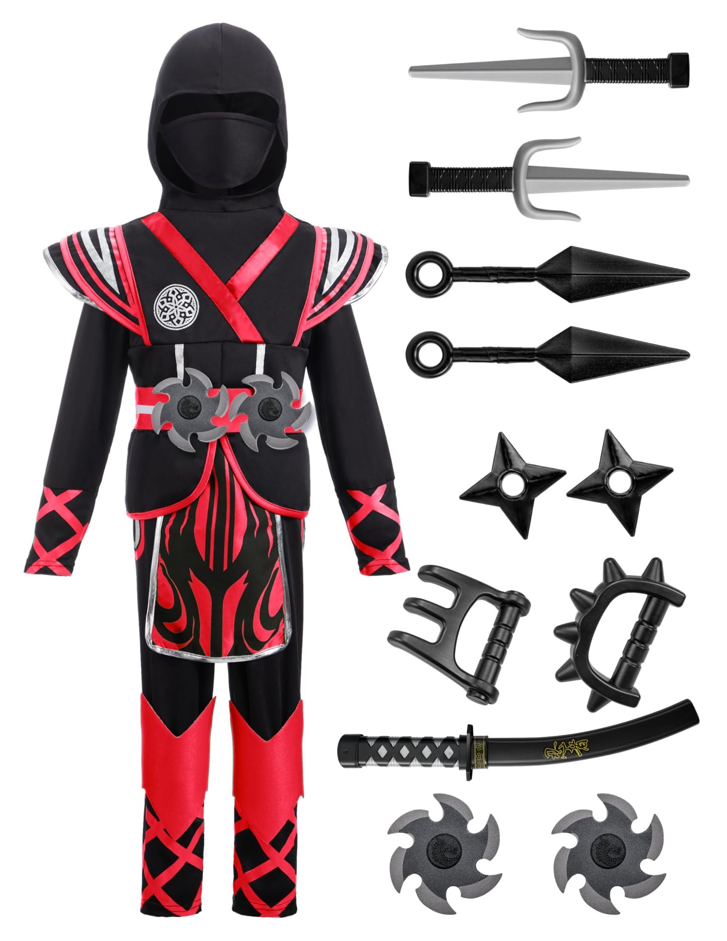 Spooktacular Creations Kids Red Ninja Costume, Child Boy Ninja Outfit Set, Halloween Costume for Toddler Themed Parties, Dress Up (Medium, 8-10 yrs)