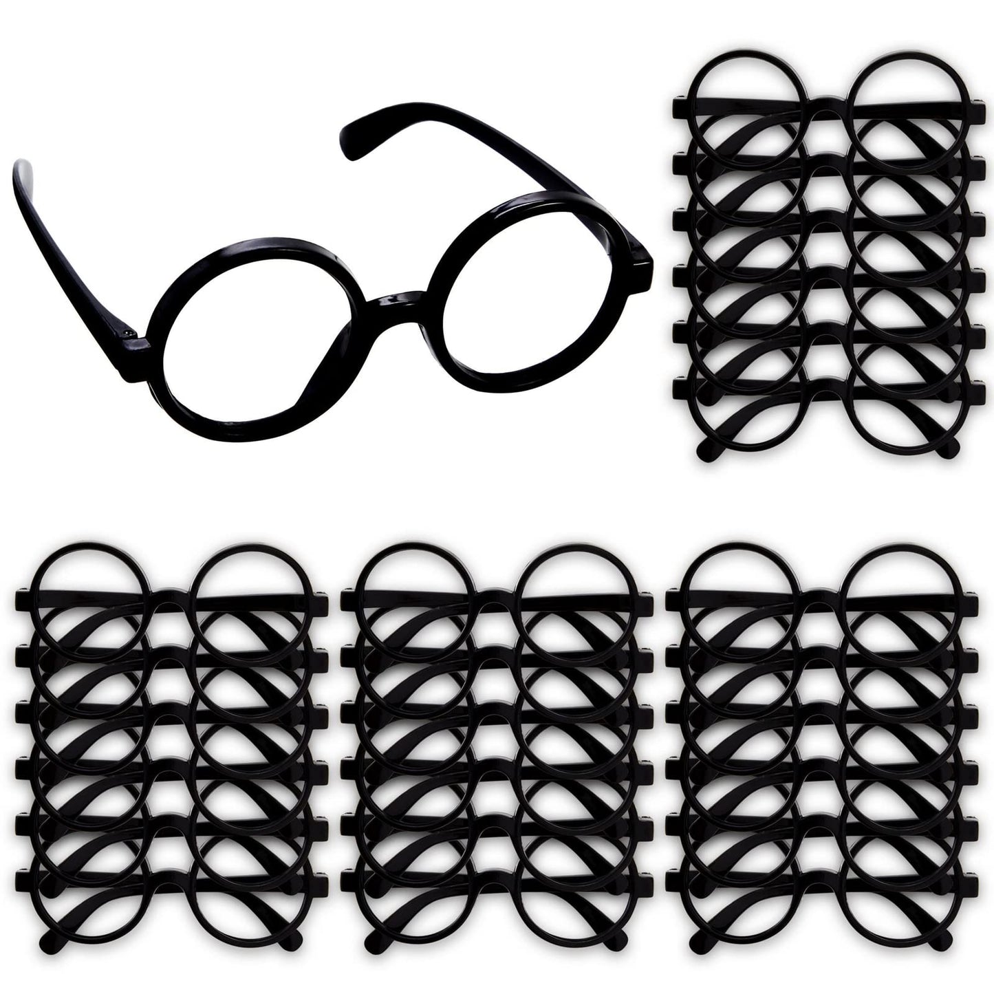24 Pack Nerd Glasses Party Supplies, Round Black Wizard Glasses for Cosplay Costumes