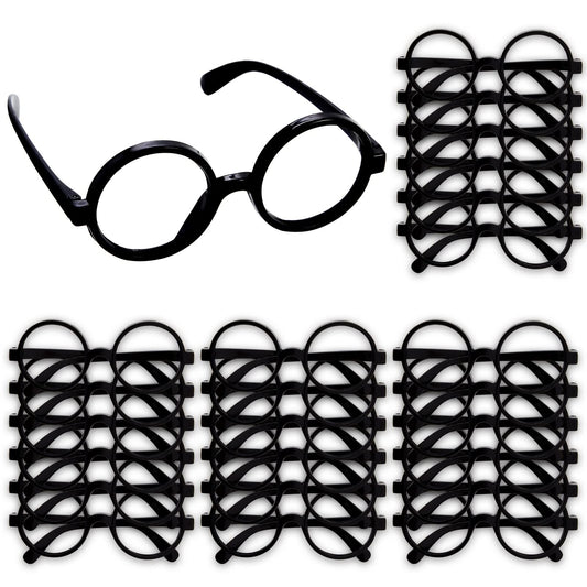 24 Pack Nerd Glasses Party Supplies, Round Black Wizard Glasses for Cosplay Costumes