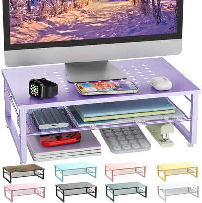 gianotter 2-Tier Metal Monitor Stand Riser, Office Desk Storage Organizer for Computer Monitor, Laptop, Printer, Office Supplies (Purple)