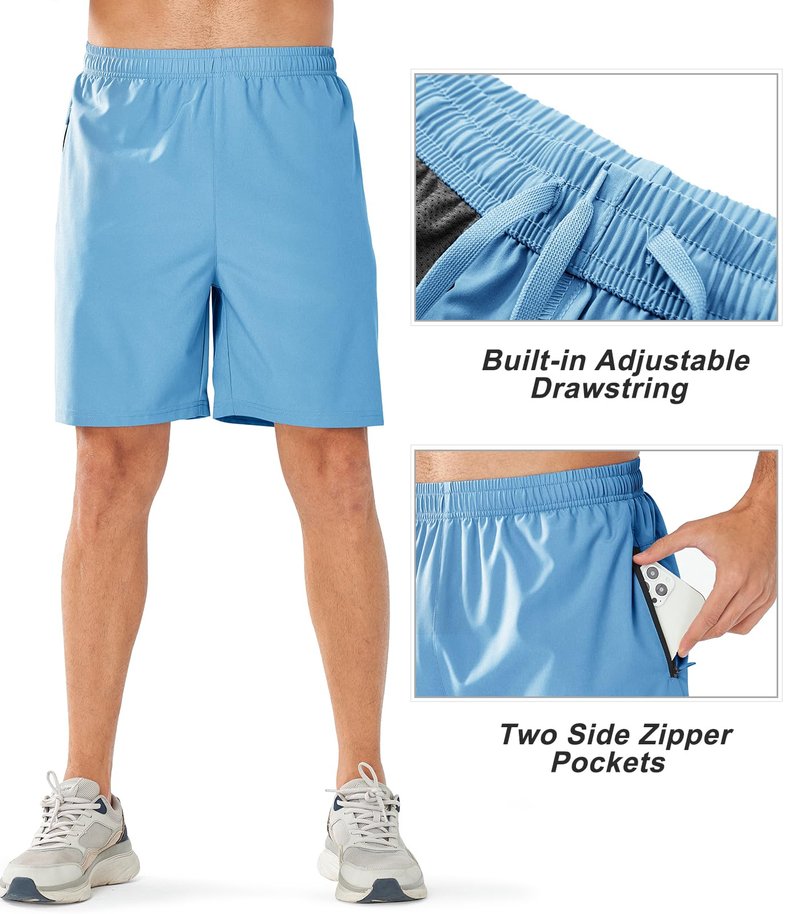 NORTHYARD Men's Athletic Running Shorts Quick Dry Workout Shorts Lightweight Sports Gym Basketball 7"/ 9"/ 5" Tennis Hiking Exercise SkyBlue-7 inches L