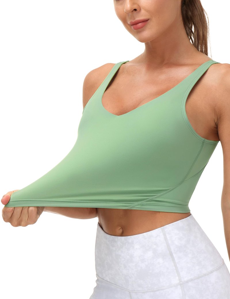 Women’s Longline Sports Bra Wirefree Padded Medium Support Yoga Bras Gym Running Workout Tank Tops (Light Green, Small, s)