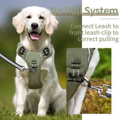 HEELE Dog Harness, Reflective Dog Harness, with Padded Handle Control, 2 Metal Rings, Harness for Small Medium and Large Dogs, Army Green, M