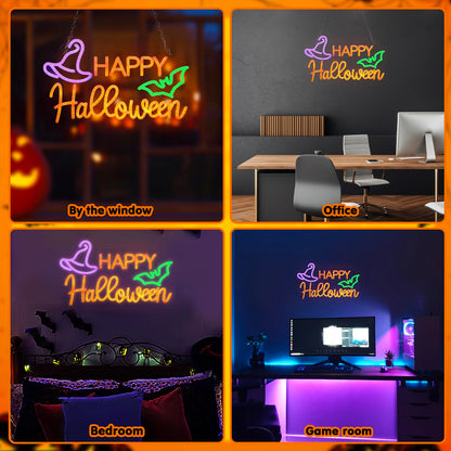 Qmetalart Halloween Neon Sign Happy Halloween Sign Wall Decor LED Sign Neon Lights for Bedroom Living Room Bar Office USB Powered Light Up Sign Hanging LED Light for Halloween Decor Holiday Party Gift