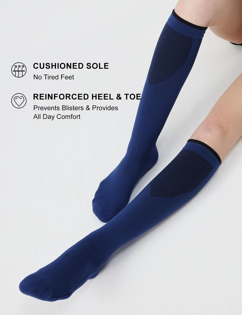 FITRELL 3 Pairs Compression Socks for Women and Men 20-30mmHg - Support for Travel, Running, Nurse, Knee High, Black/Grey/Navy L/XL