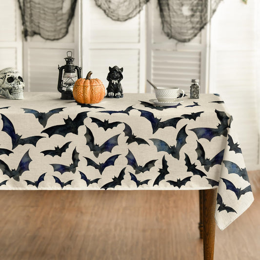 Horaldaily Halloween Tablecloth 60x84 Inch Rectangular, Bats Washable Table Cover for Party Picnic Dinner Decor