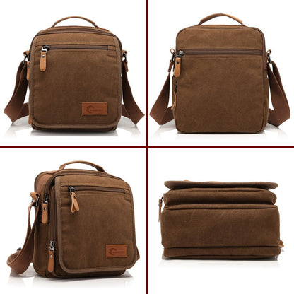 CHEREEKI Canvas Bag, Shoulder Bag Messenger Bag with Multiple Pockets (Hold 10 inch Tablet, Kindle)