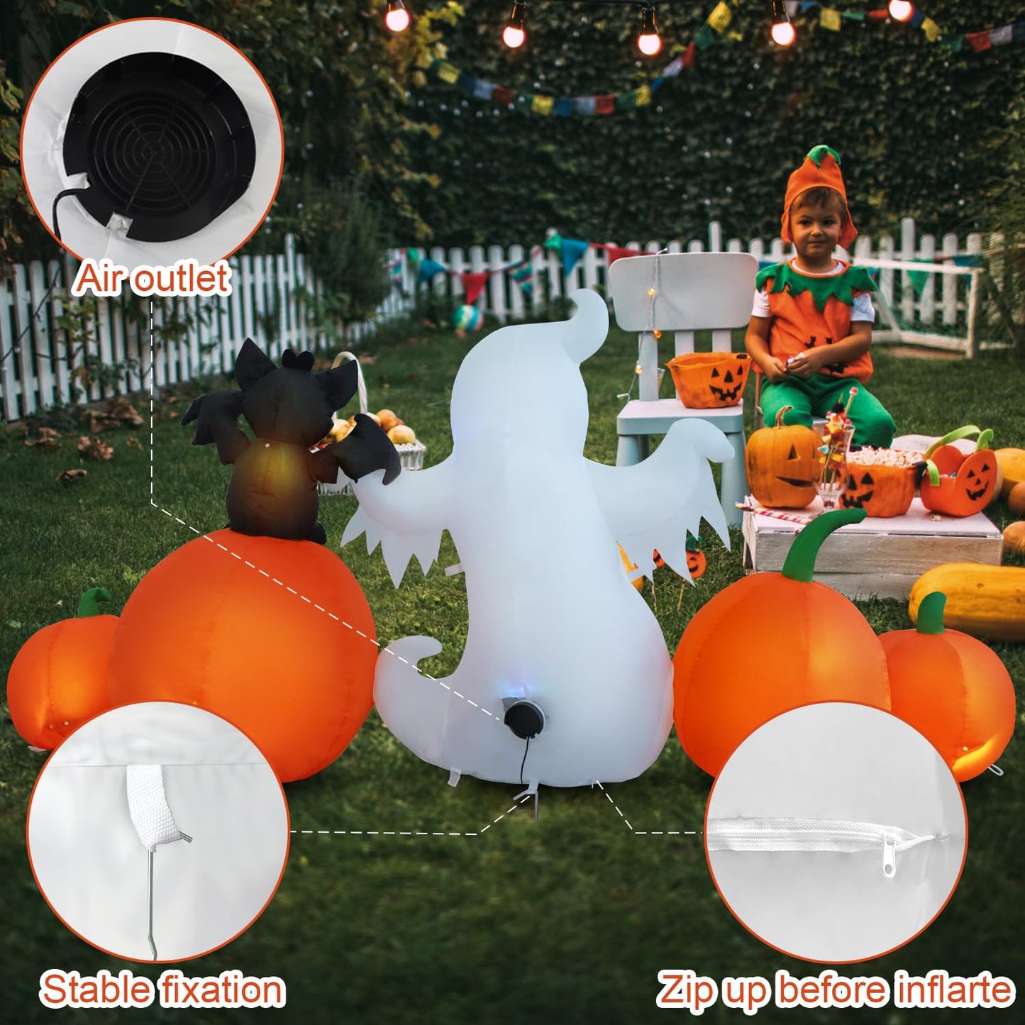 HZGDEJTG 8ft Bat Pumpkin Row Stand Halloween Inflatable Outdoor Decoration, Yard Decorations with LED Lights for Outdoor Lawn, Garden, Home Holiday Party