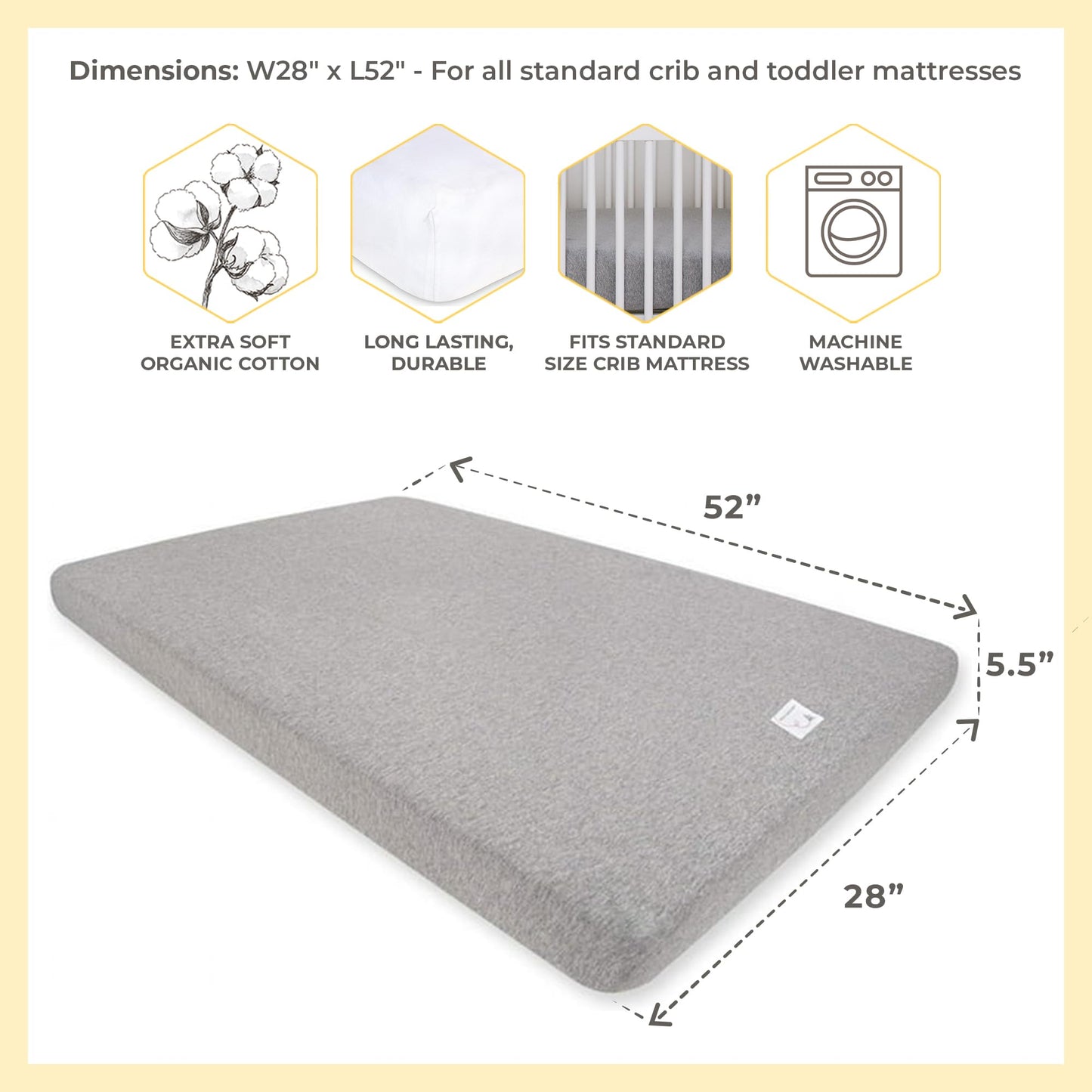 Burt's Bees Baby Essential Organic Cotton Fitted Crib Sheet, Breathable for Boy Girl Standard Crib & Toddler Mattresses