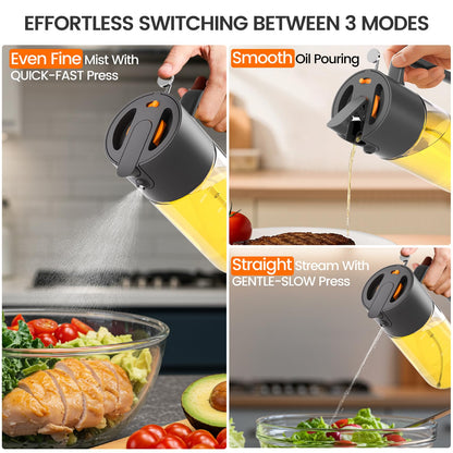 Costop Oil Sprayer for Cooking, 2025 Large Advanced Olive Oil Dispenser Bottle,500ml/17oz Glass Olive Oil Sprayer,2 in 1 Even Spray with Portion Control for Kitchen, Air Fryer, Salad, BBQ - Black