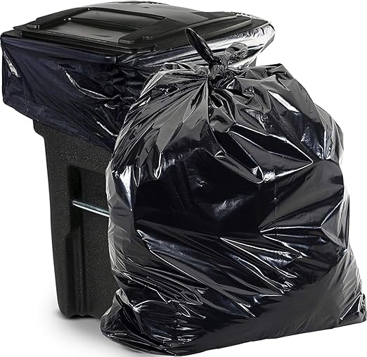 Aluf Plastics 65 Gal Black Heavy Duty Garbage Bags 1.5 Mil
