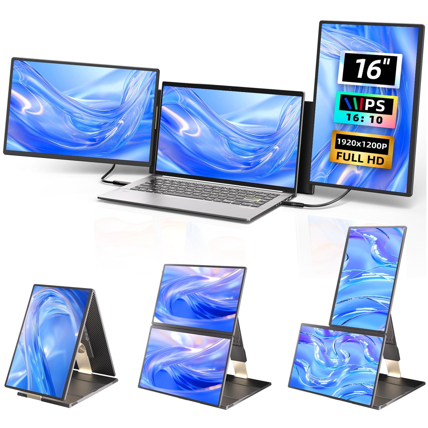 Laptop Screen Extender - Ultra-Thin 1.3lbs 14" FHD IPS Dual Portable Monitor Extension for Laptop, Attachment Plug & Play for 13-17" Laptops, Second Extra Travel Display for Windows/Mac/Android