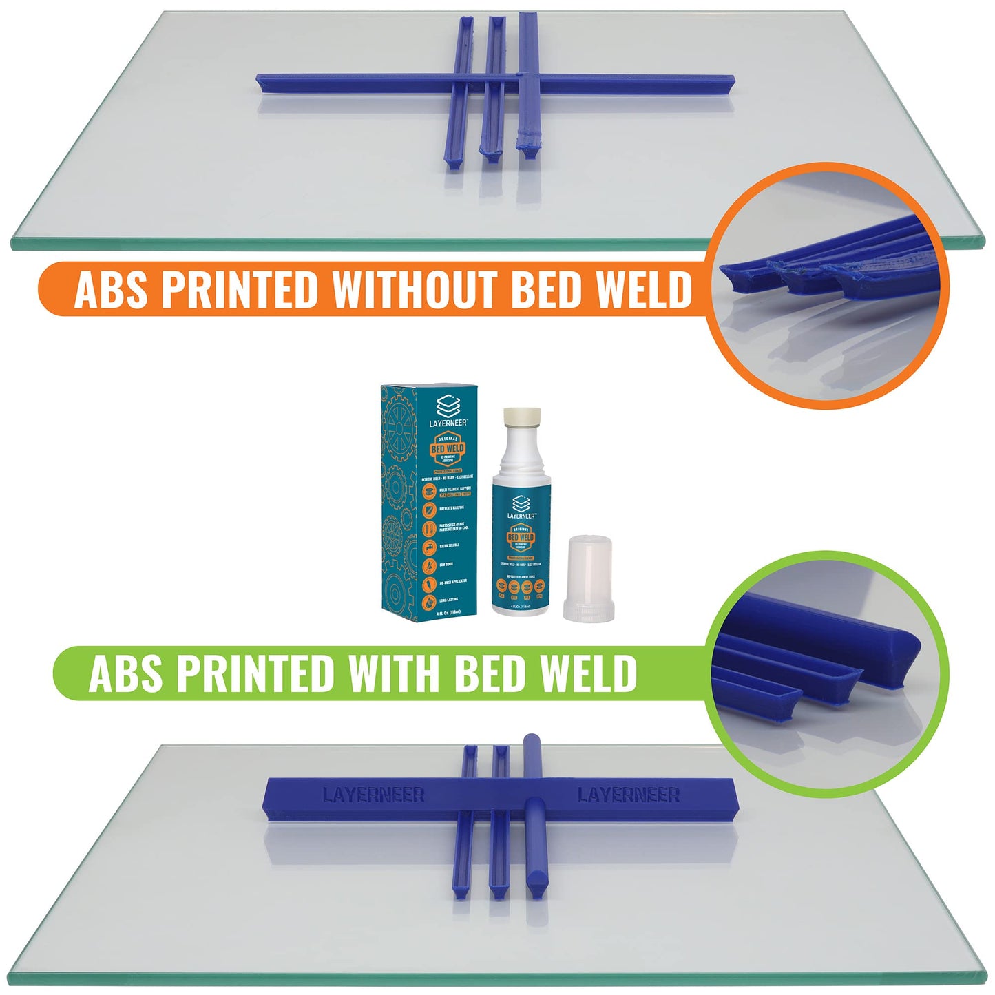 3D Printer Adhesive Glue Bed Weld Original, Strong Grip Reduces Warping for ABS, ASA, PLA, and PETG Filament on Compatible Heated Build Plates, 118ml, 4 fl oz