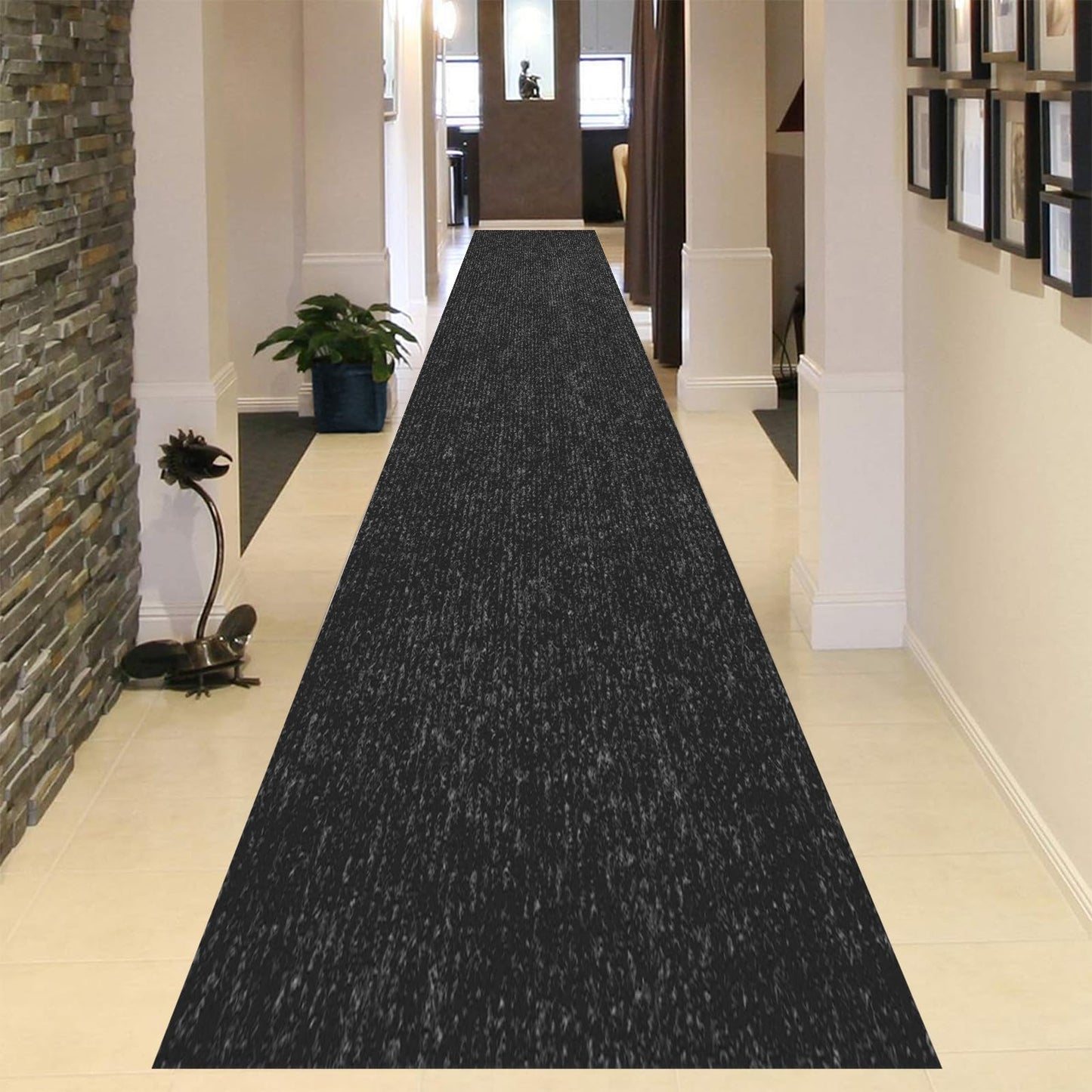 2x8 ft Outdoor Runner Rug, Non-Slip Indoor Outdoor Carpet Runner with TPR Backing, Waterproof Mat for Hallway, Kitchen, Patio, Garage, Deck, Entryway, Black Fine Stripes