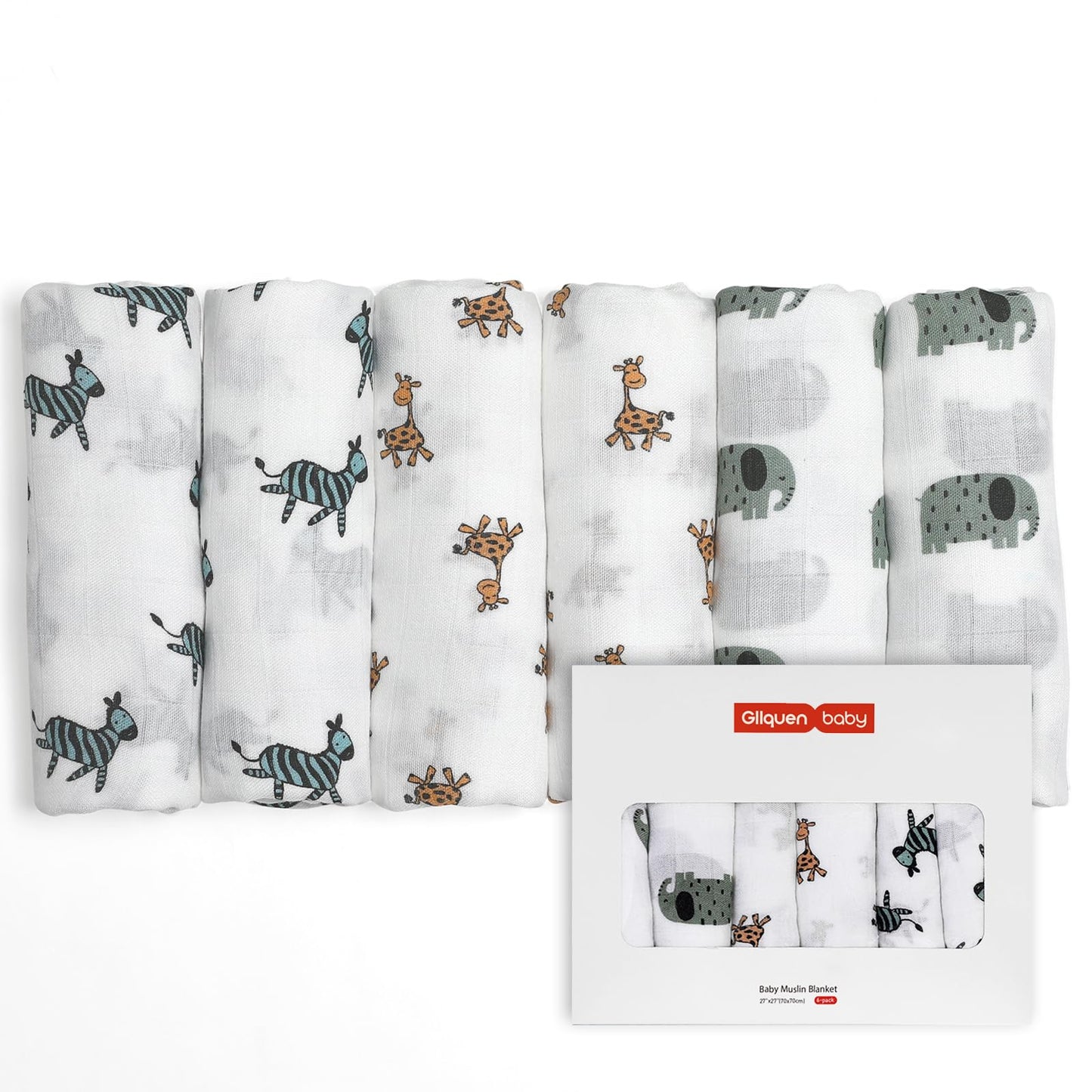 GLLQUEN BABY Muslin Squares Cloth for Baby, 6pack 70cm x 70cm Cotton Burp Cloths for Newborn, Absorbent & Breathable and Ideal to Clean, Wipe & Cover Newborns