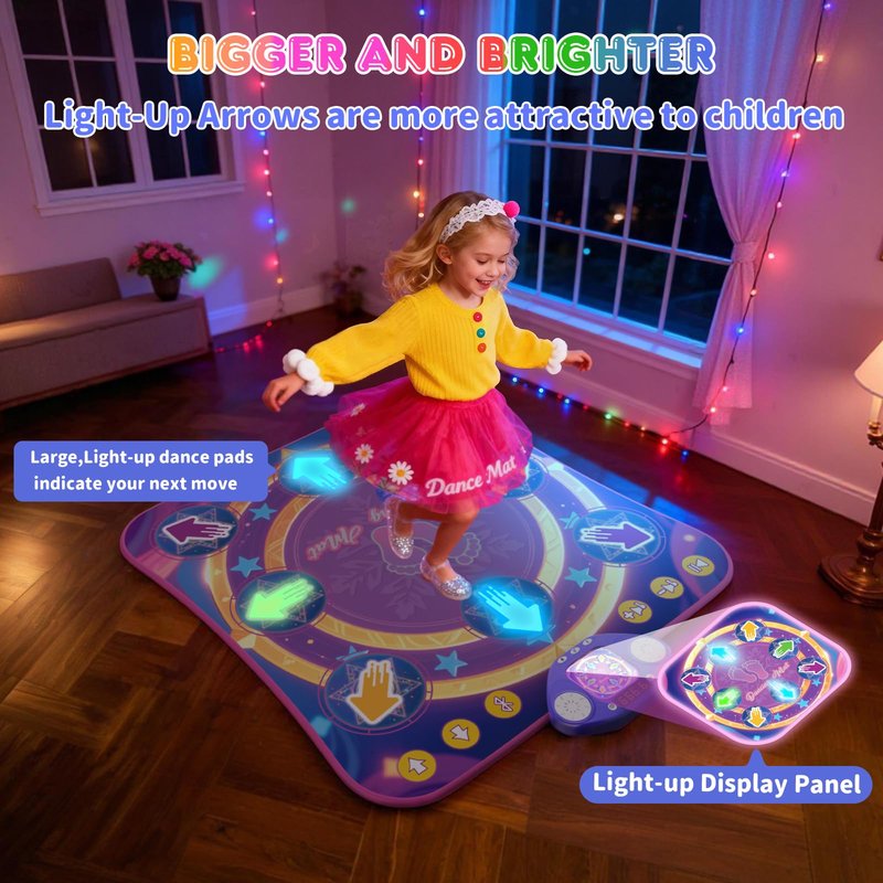 Dance Mat Toys for 3-12 Year Old Girls & Boys, Dance Mats with Light Up 8-Buttons & Wireless Bluetooth, Music Dance Toy with 5 Modes Game, Birthday Xmas Gifts for 3 4 5 6 7 8 9 10+ Year Old Girls Boys