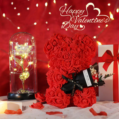 Valentines Day Gifts for Her Rose Bear for Women, Artificial Rose Teddy Bear Birthday Bouquet, Mother's Day Rose Gift, Perfect for Wife, Mom, Grandma (Rose Red)