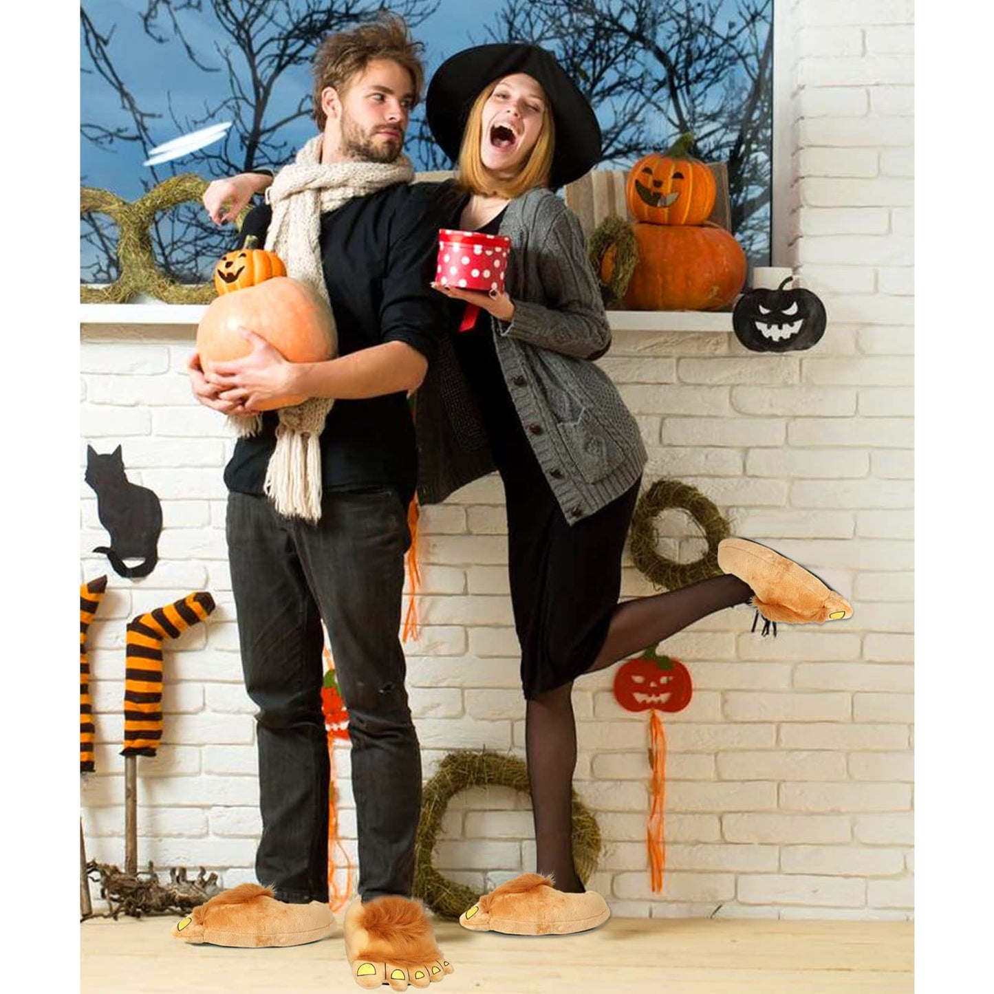 Extpro Caveman Slippers Furry Monster Novelty Warm Winter Plush Bigfoot Indoor House Shoes for Adults Kids (Medium)