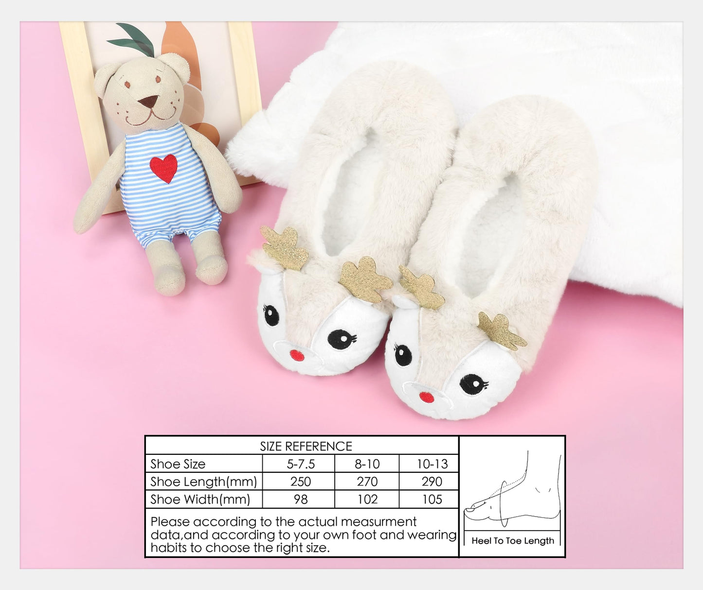 DICUIRD Womens Animal Soft Sole Slipper Socks with Grippers-Fuzzy House Slippers(Deer, 8-10)