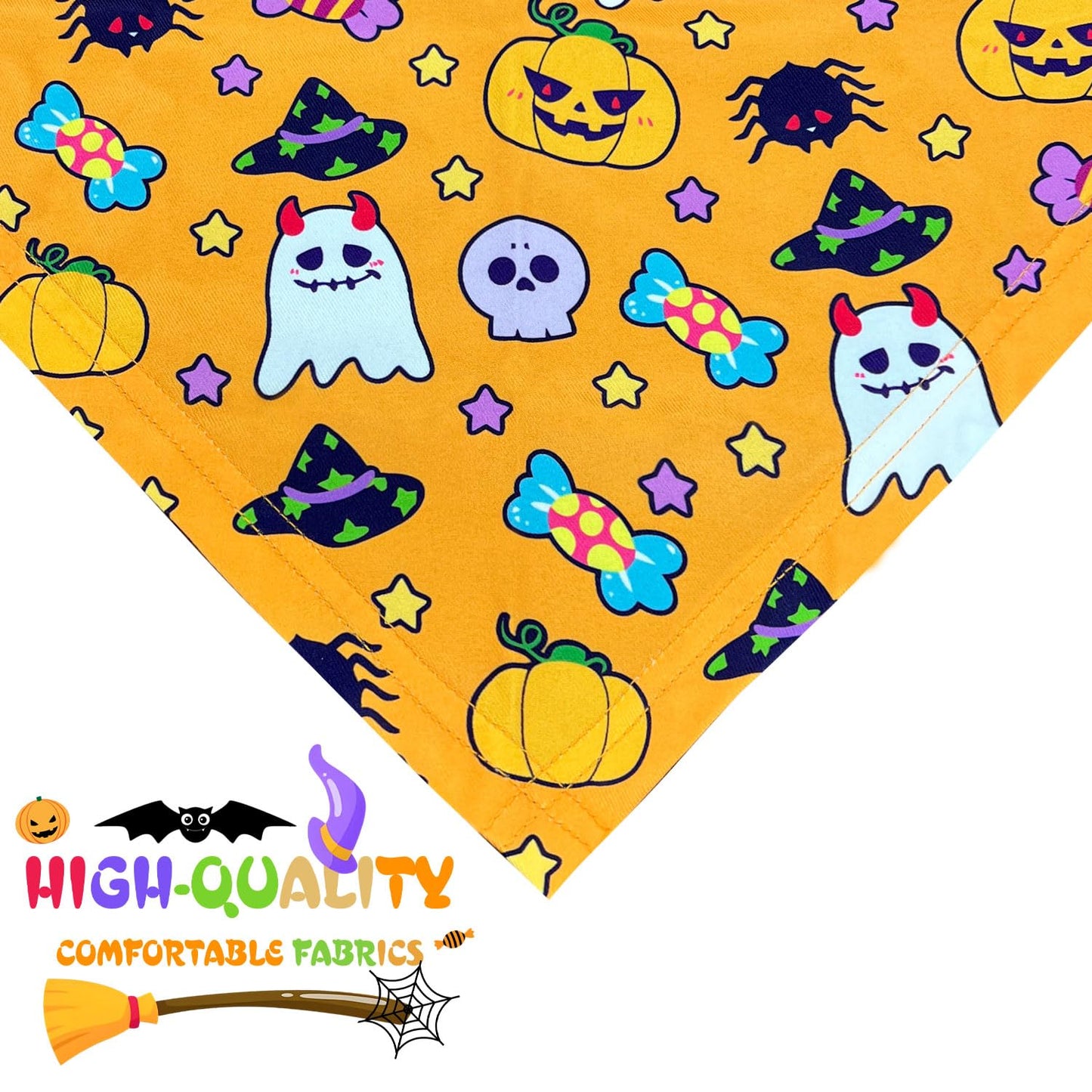 Halloween Dog Bandanas 2 Pack Multiple Adorable Halloween-Themed Patterns, Durable Fabric Halloween Pet Scarf, Suitable for Small, Medium, and Large Breed Dog' Halloween Party Dog Bandana
