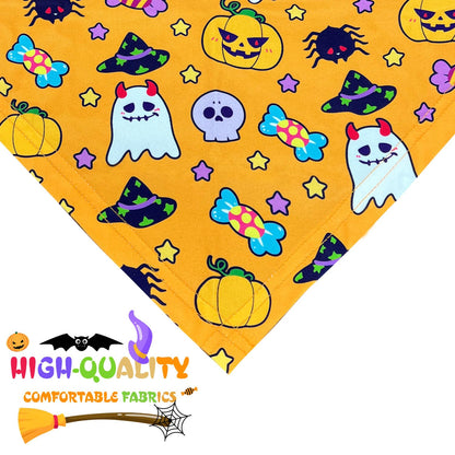 Halloween Dog Bandanas 2 Pack Multiple Adorable Halloween-Themed Patterns, Durable Fabric Halloween Pet Scarf, Suitable for Small, Medium, and Large Breed Dog' Halloween Party Dog Bandana