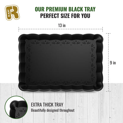 6 Pack Black Plastic Serving Trays - 9 x 13 Party Serving Trays and Platters - Black Serving Tray - Serving Platter Tray for Party