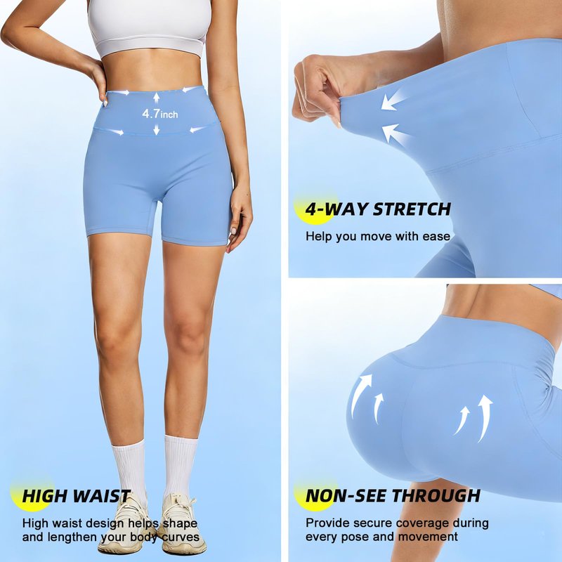 FULLSOFT High Waisted Biker Shorts for Women-5" Tummy Control Fitness Workout Running Yoga Training Basketball Athletic Shorts for Women Summer Office Under Dress Shorts Gifts(Blue,Small-Medium)