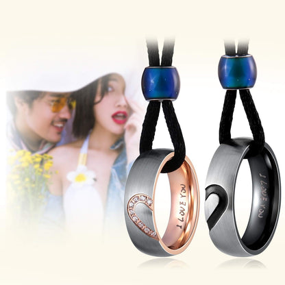 Aienid Couples Necklace for Him and Her Stainless Steel Ring Pendant Love Heart Bf and Gf Necklace for Men Women