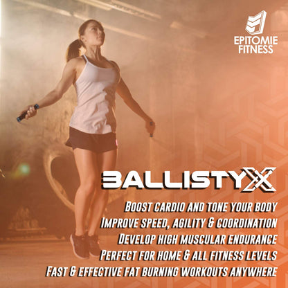 Ballistyx Jump Rope - Premium Speed Jump Rope with 360 Degree Spin, Steel Handles, Silicone Grips and 2 x Adjustable Cables - for Crossfit, Gym & Home Fitness Workouts & More - Black