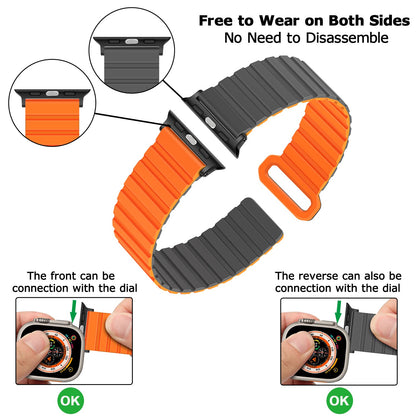 Tasikar Compatible with Apple Watch Strap 49mm 46mm 45mm 44mm 42mm Thin Silicone Magnetic Loop Replacement Bands [Double Sided Wearable] for Apple Watch Ultra Series 10 9 8 7 6 5 4 3 SE - Grey Orange