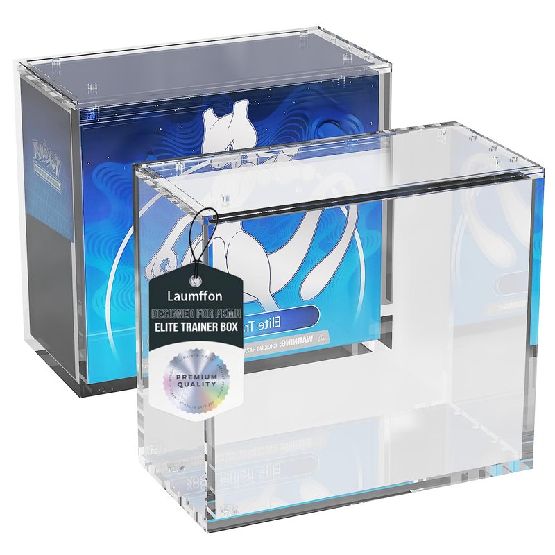 Laumffon Elite Trainer Box Acrylic Display Case Stackable- ETB Protector Case with Strong Magnets Sliding Lid -5mm +5mm Ultra Thick Acrylic Compatible with Elite Trainer Boxes, 1 Pack