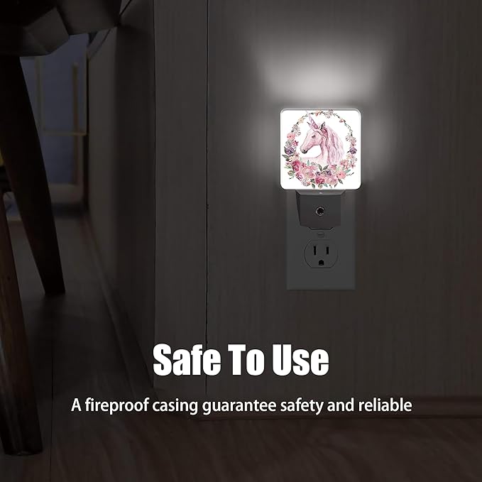 Pink Unicorn Night Light, Floral Night Lights Plug into Wall Decor for Bedroom, Bathroom, Hallway, Kitchen, Dusk to Dawn Sensor Nightlights for Boys Girls Women Men Room Gifts