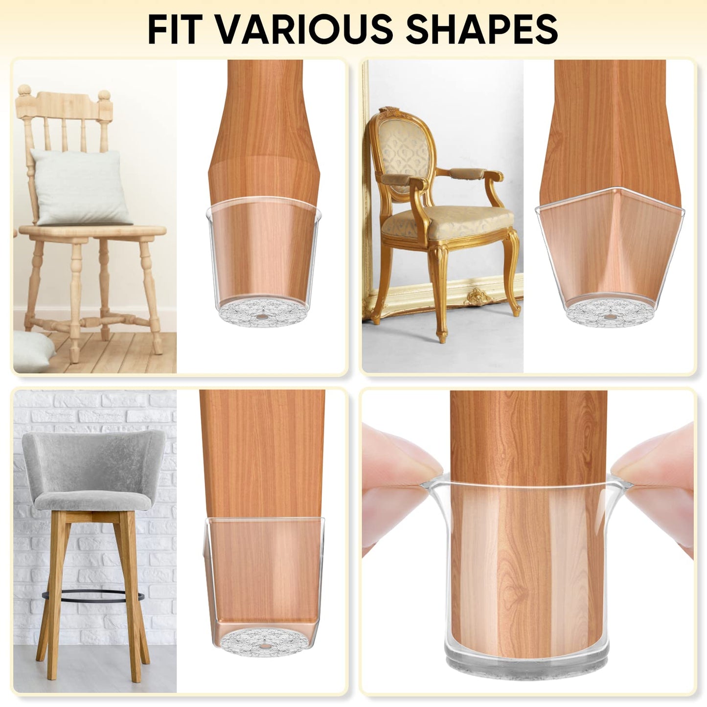 BALEINE Silicone Chair Leg Floor Protectors, Stool Leg Protectors Cap, Chair Leg Caps for Hardwood Floors (Clear-16pcs, Round S)