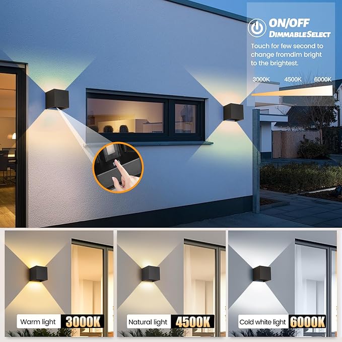 4 Pack 20W Exterior Lights for House,Up and Down Lights Outdoor Sconces Wall Lighting Fixtures Wall Mount - ETL Listed,3000K/4000K/6500K Indoor Wall Sconces Black Modern Outdoor Wall Lights 4.72-Inch