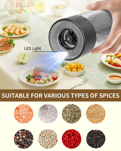 CIRCLE JOY Electric Salt and Pepper Grinder Set Automatic Salt and Pepper Grinder Set with Easy-to-Carry Charging Base and LED Light, USB Rechargeable, Upgrade External Adjustable Coarseness