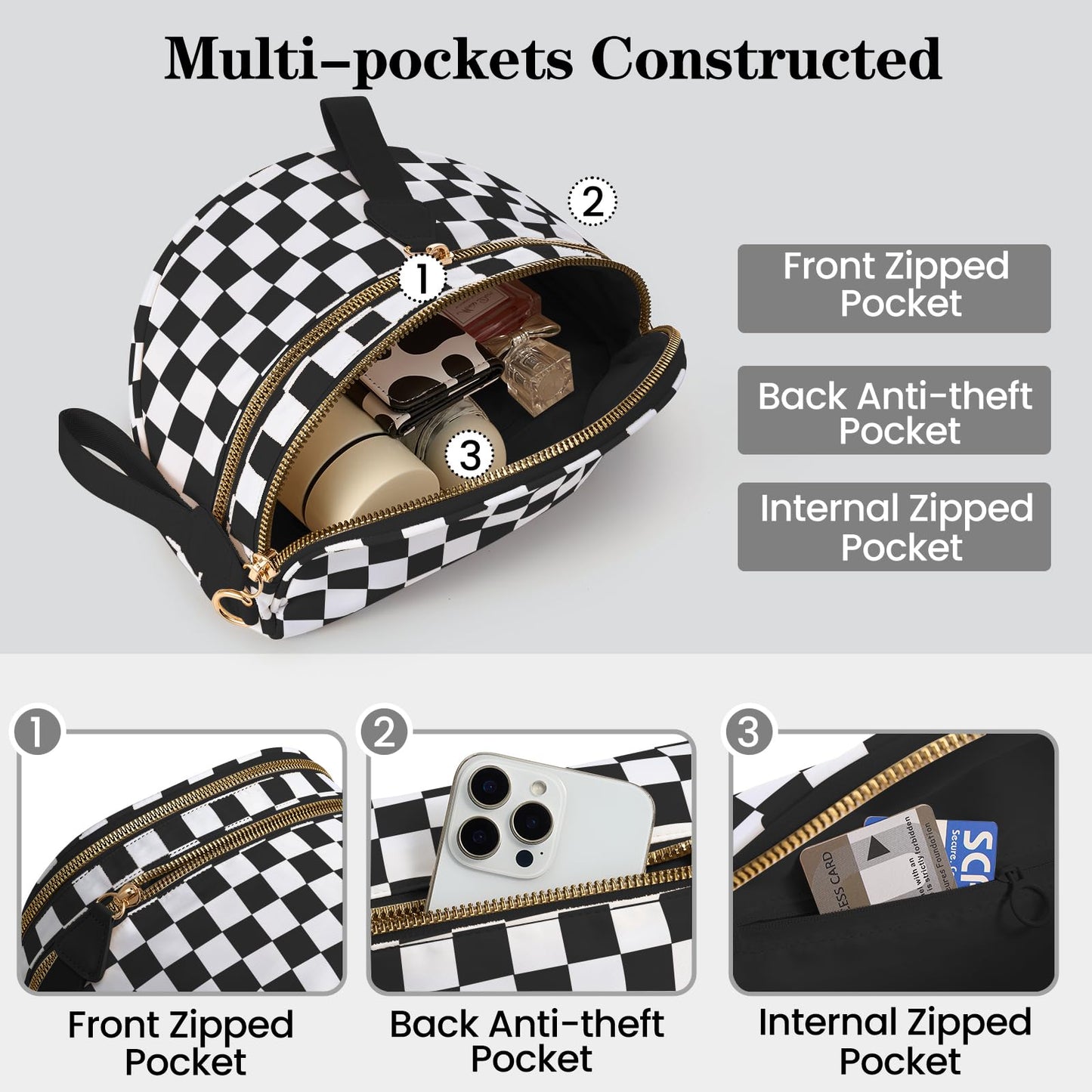Nylon Crossbody Bags Bum Bag for Women Large Sling Bag Purse with Adjustable Strap（Black）