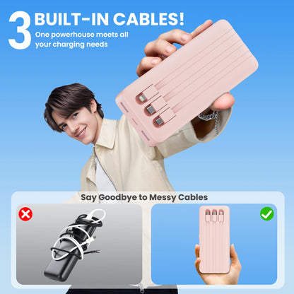 Portable Charger 50800mAh Power Bank with 3 Built in Cables,25W PD QC4.0 Fast Charging USB C Battery Pack,6 Outputs 2 Inputs Travel Essentials Portable Phone Charger for iPhone 17/16/15,Google,Android