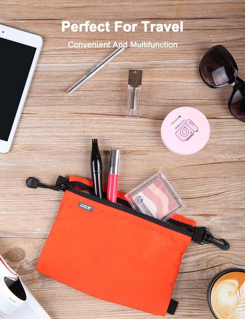 GOX Travel Toiletry Bag Carry On Zipper Pouch Cosmetic Kit Makeup Digital Bag Water Resistant Nylon (Orange)
