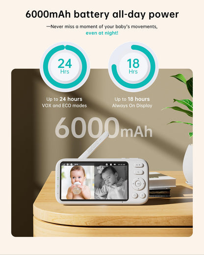 Jartoo 2K Video Baby Monitor with Camera and Audio, 3000ft Long Range Baby Monitor No WiFi 5.5" FHD Screen ANC Baby Camera Wireless, Feeding Clock, Night Vision, 2-Way Talk, AI Cry Detect, 6000mAh