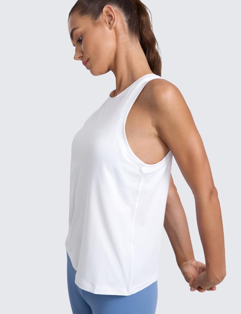 CRZ YOGA Cotton-Blend Workout Racerback Tank for Women Athletic High Neck Breathable Tops Casual Basic Sleeveless Shirts White Large