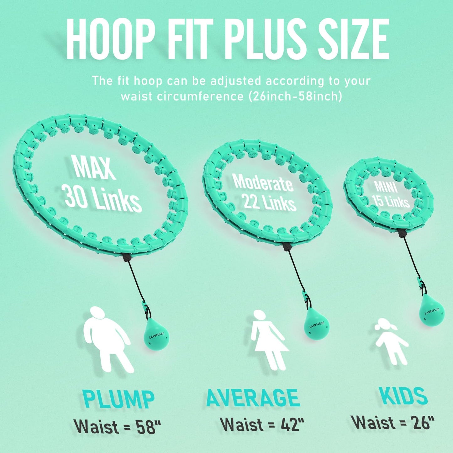 JKSHMYT Weighted Hula Circle Hoops for Adults Weight Loss, Infinity Fit Hoop Plus Size, 30 Detachable Links, Exercise Hoop for Women and Beginners (Cyan)