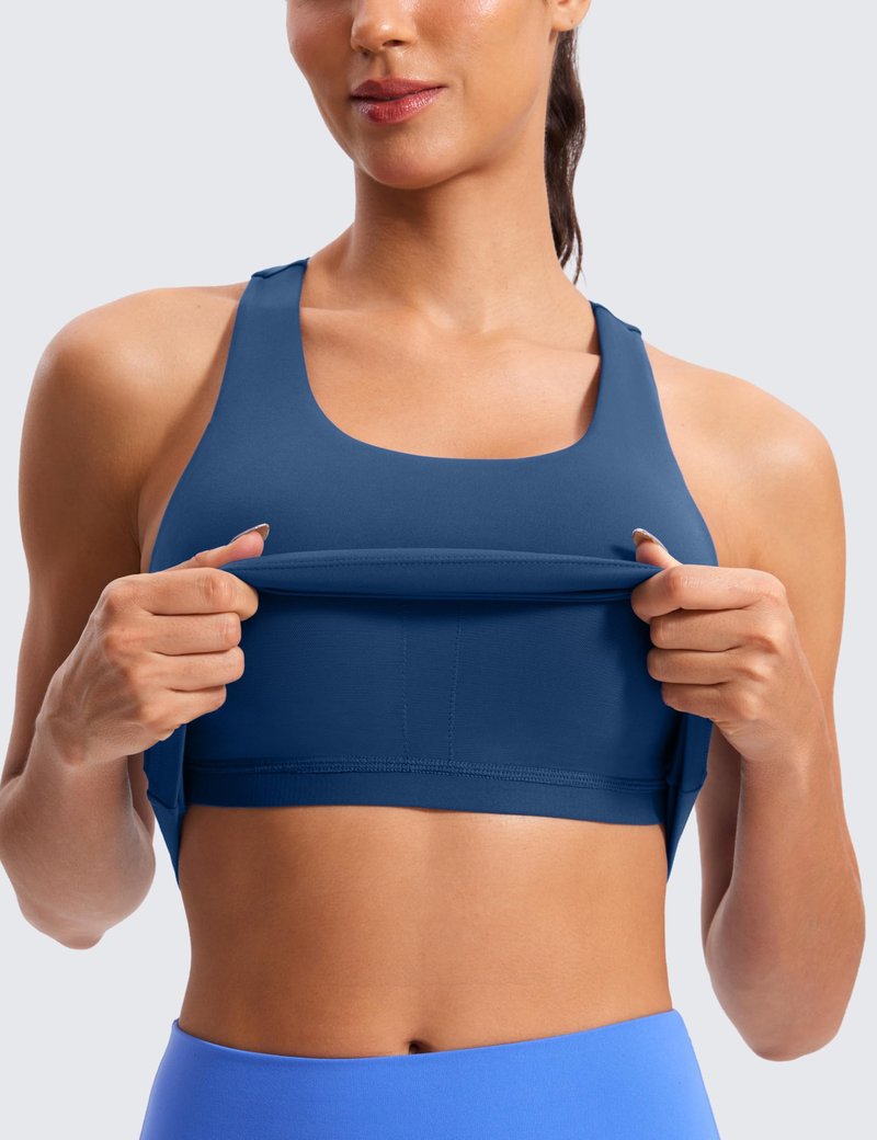 CRZ YOGA Butterluxe Workout Racerback Tank Tops for Women - Padded Athletic Spandex Yoga Shirts with Built in Bra French Navy X-Small