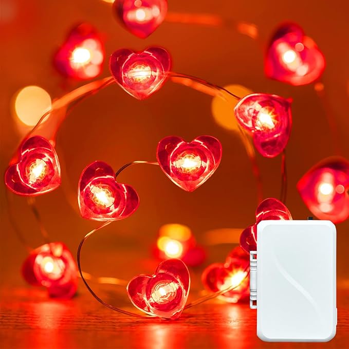 pozzolanas LED Heart Fairy Lights Battery Operated, 50 LED 17FT Copper Wire Mini String Lights Waterproof Starry Lights for Bedroom,Halloween,Christmas,Parties Wedding Decoration (Red, 1 Pack)
