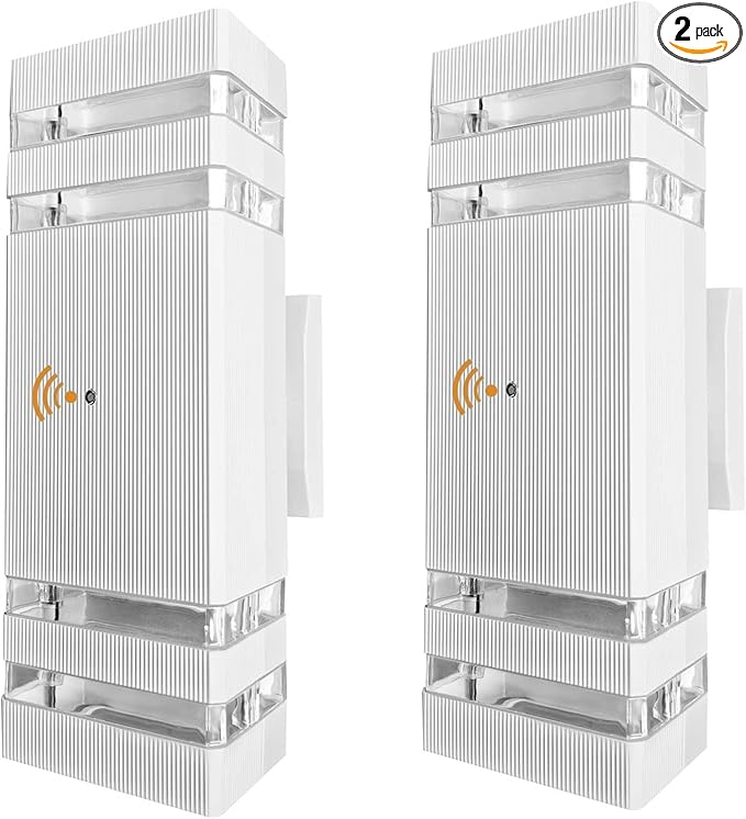 White Dusk to Dawn Sensor Outdoor Wall Lights, 2 Pack Up and Down Lights Outdoor Wall Mount Light, Aluminum Exterior Wall Sconces Waterproof Outside Lights for Porch Hallway Patio