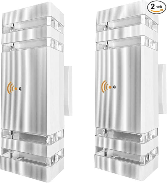 White Dusk to Dawn Sensor Outdoor Wall Lights, 2 Pack Up and Down Lights Outdoor Wall Mount Light, Aluminum Exterior Wall Sconces Waterproof Outside Lights for Porch Hallway Patio