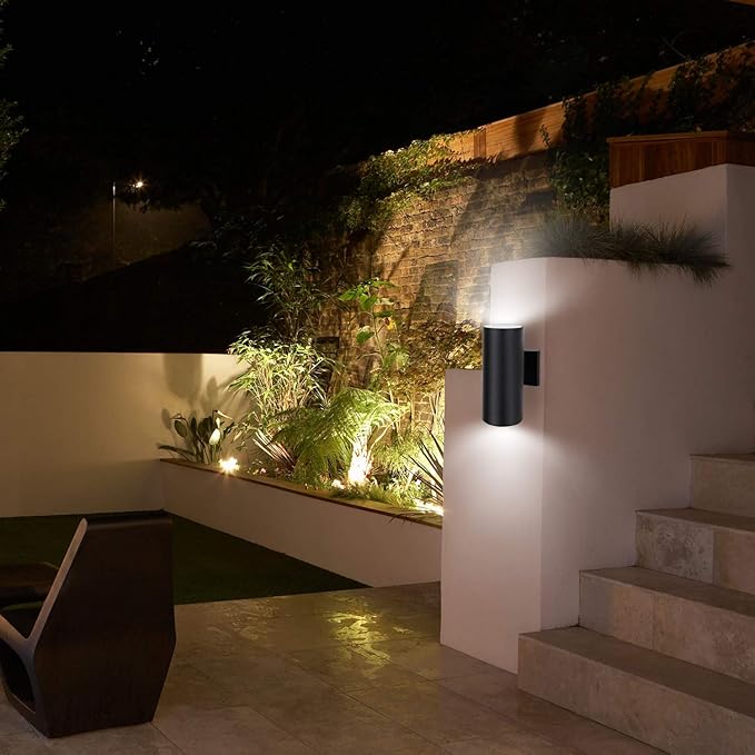 Outdoor Wall Light, Exterior Lighting - ETL Listed, Die-Casting Aluminum Waterproof Wall Mount Cylinder Design - Up Down Light Fixture for Porch, Backyard and Patio (Black)